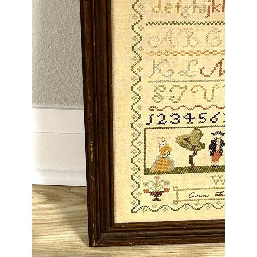 Vintage Signed Ann Perry 1980 American Sampler‎ Large Beautiful Fine Work Framed